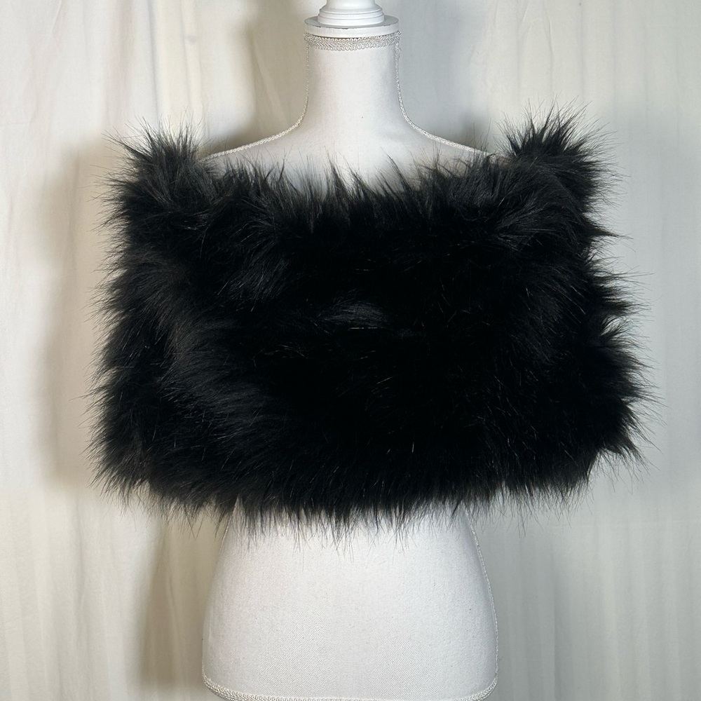 Zara Faux Fur Stole Black Infinity Wrap 12” wide